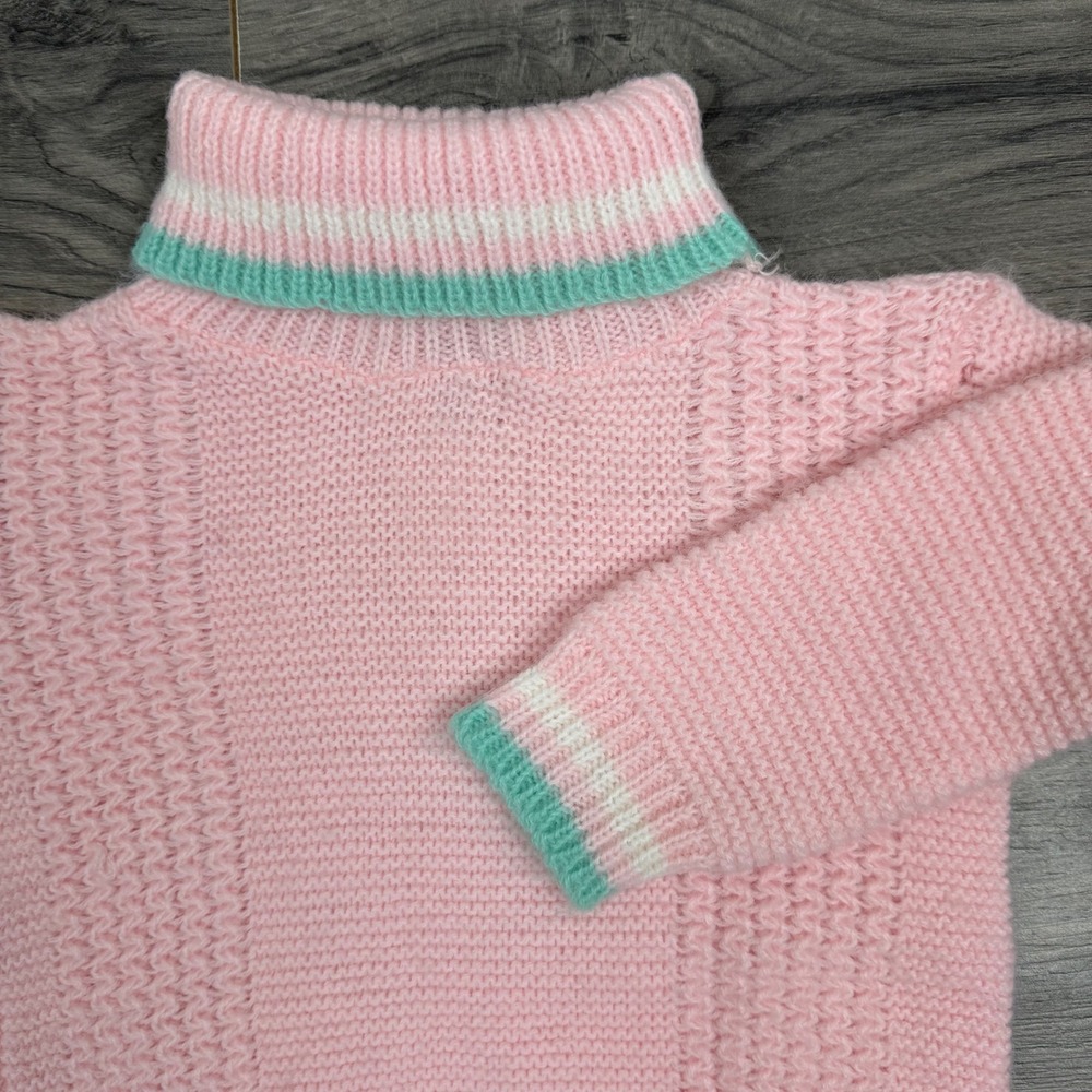 Vtg Royal USA‎ Pink Mint  Knit Turtleneck Sweater 12–18M Striped Cuffs Collar